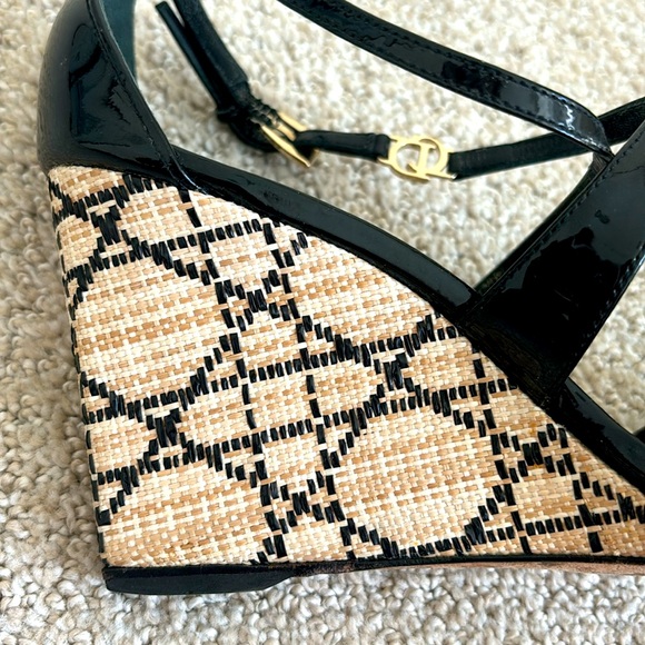 Christian Dior Raffia and Patent Leather Wedge Sandal